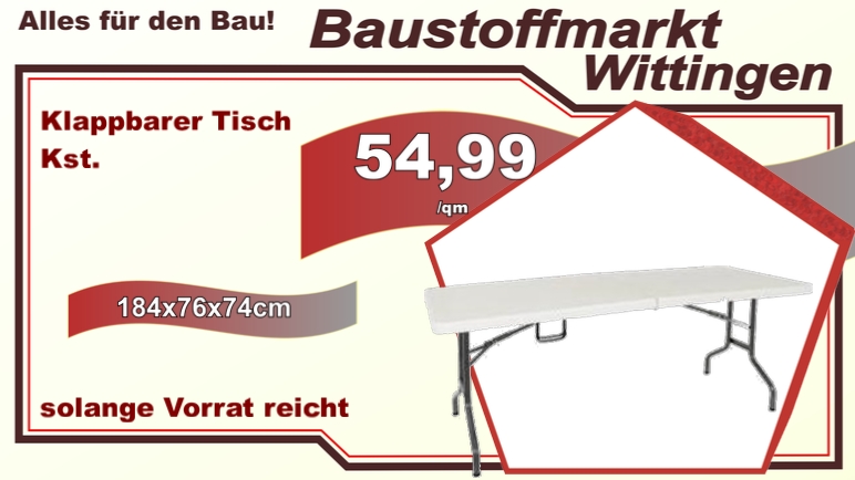 Klappbarer Tisch Kunststoff 184x76x74cm
