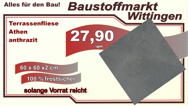 Terrassenfliese Athen anthrazit 60x60x2cm >>> Sonderposten solange Vorrat reicht  <<<